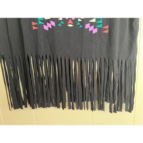Ginger G Aztec Print Black Fringe Tee Top - Picture 3 of 3